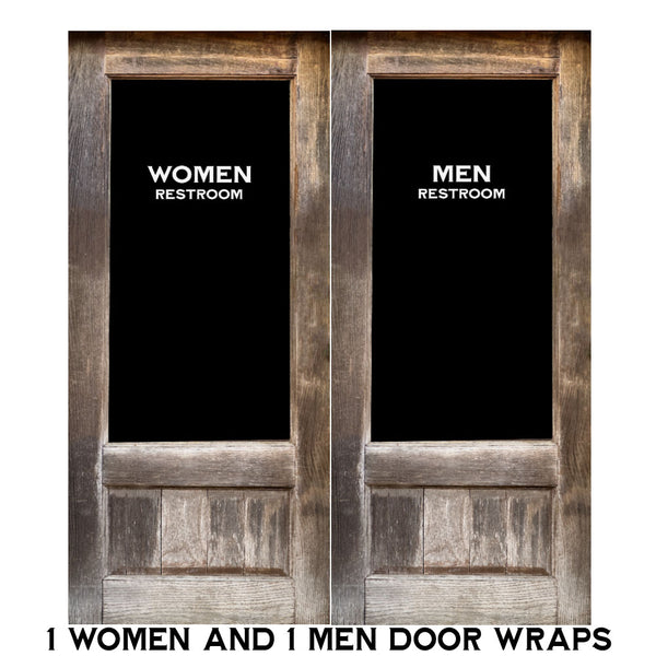 Men and Women Restroom door wraps - Weathered Wooden Big Window Custom Printed Vinyl