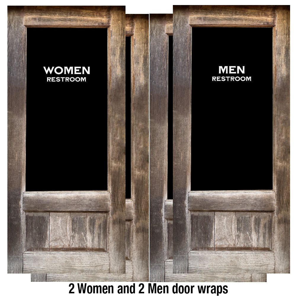 Men and Women Restroom door wraps - Weathered Wooden Big Window Custom Printed Vinyl
