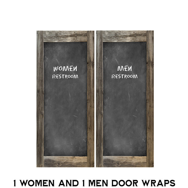 Men and Women Restroom Door wraps - Weathered Wood frame Caulk board