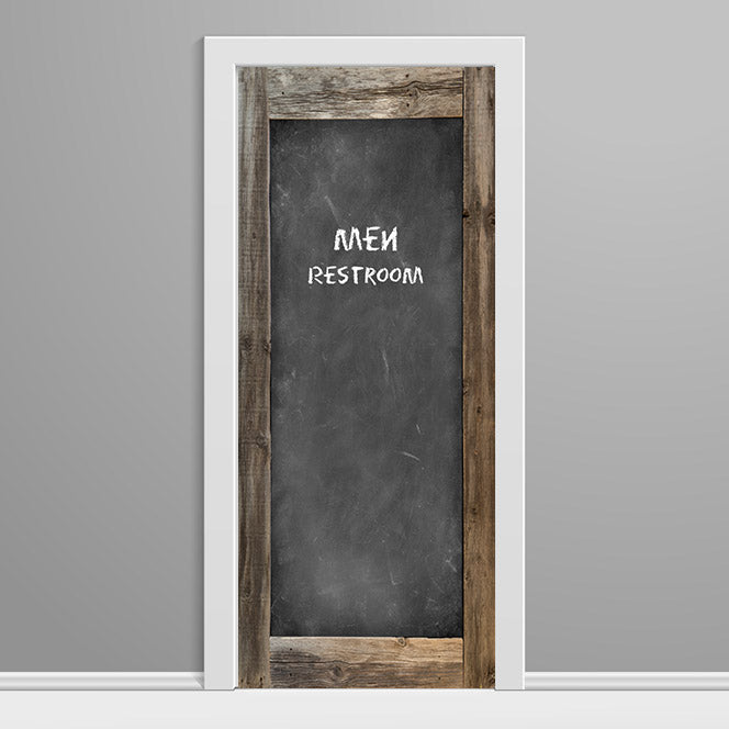 Men and Women Restroom Door wraps - Weathered Wood frame Caulk board