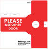 Red door handle push plate with text 'Please Use Other Door' and RMwraps.com branding.
