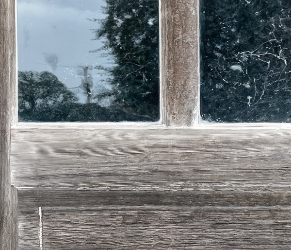 Salvaged weathered 4 window door wrap Close up Middle