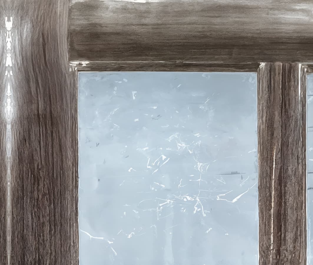 Salvaged weathered 4 window door wrap Close up left side