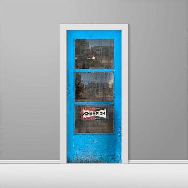 Vintage Blue Gas Station Custom Printed Door Wrap