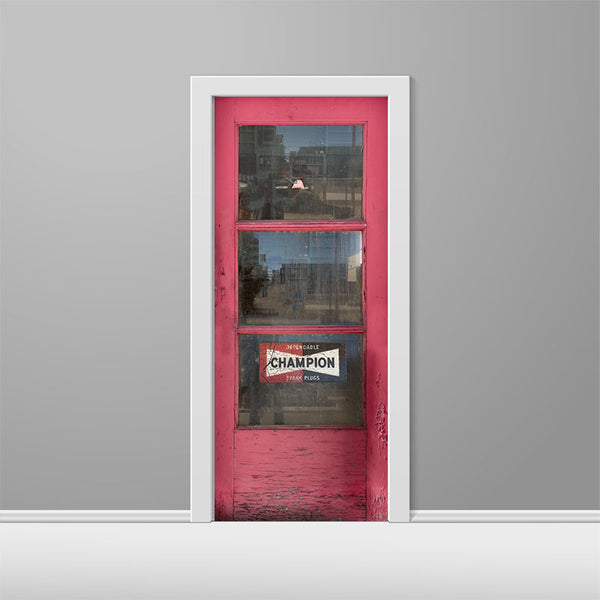 Vintage Red Gas Station Custom Printed Door Wrap