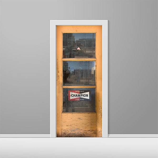 Vintage Yellow Gas Station Custom Printed Door Wrap