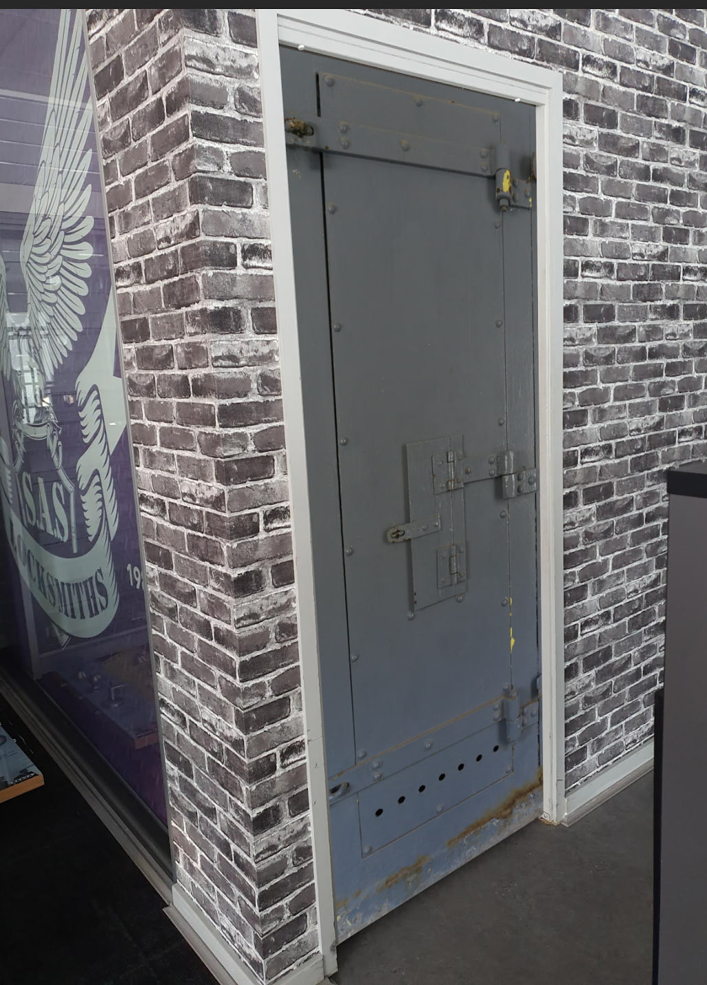 Grey Prison Door with Closed Window Door Wrap