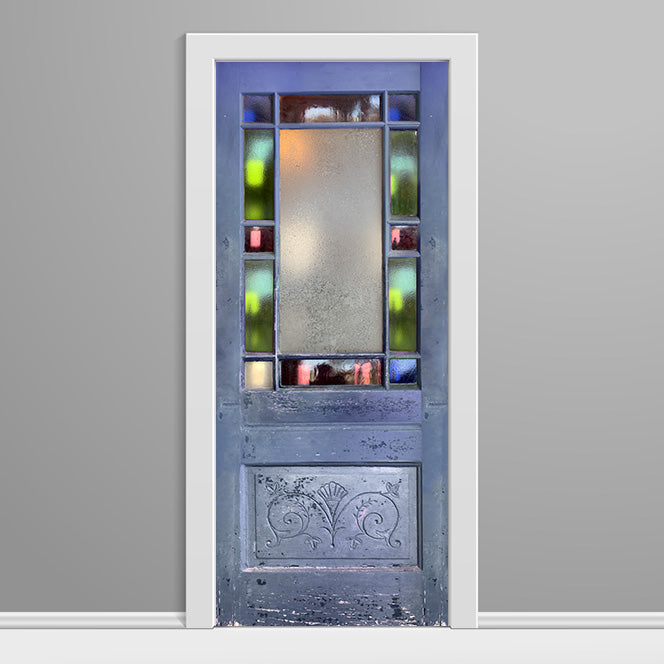 13 Stain glass Blue Vinyl Door wrap Blank