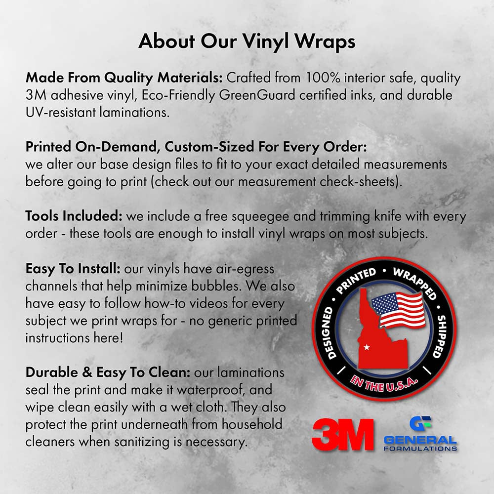 Promotional text about vinyl wraps with 3M and General Formulations logos on a gray background.