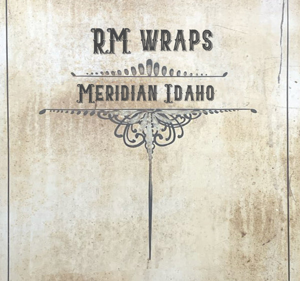R.M Wraps branding with 'Meridian Idaho' on a textured beige background
