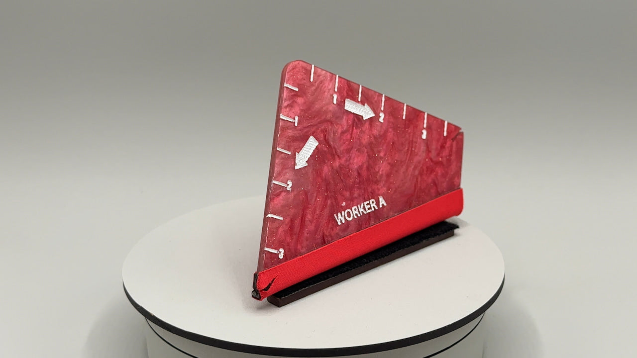 Red squeegee with 'Worker A' branding on a gray background