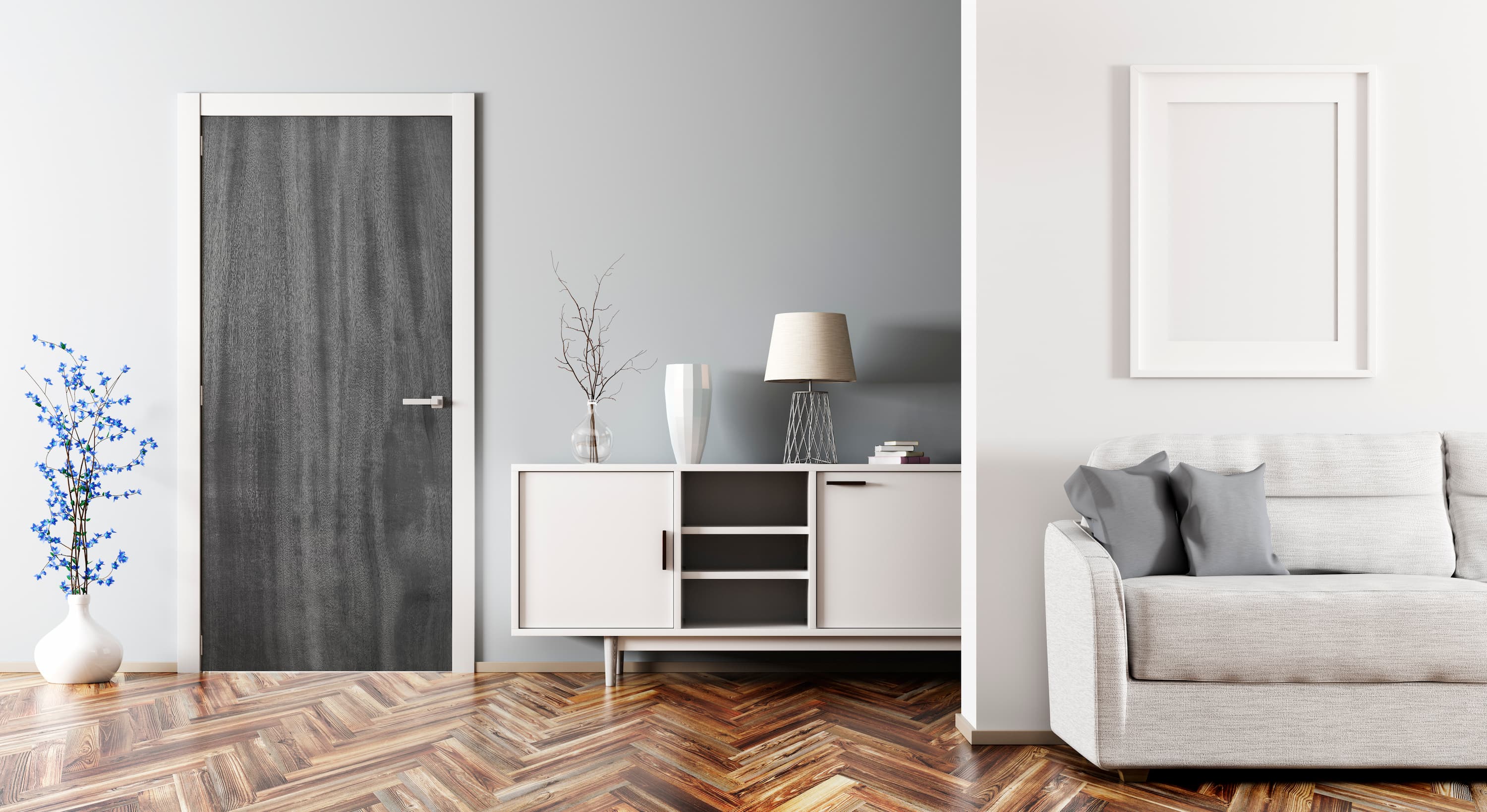 Black and white Elm Slab Wood Grain Vinyl Door Wrap