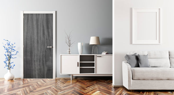 Black and white Elm Slab Wood Grain Vinyl Door Wrap