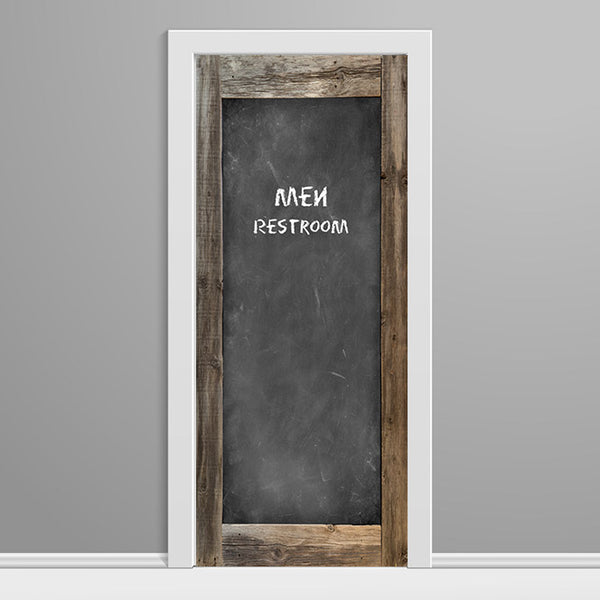 Men and Women Restroom Door wraps - Weathered Wood frame Caulk board