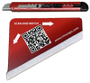 Red car wrap tool with QR code and website URL on a white background