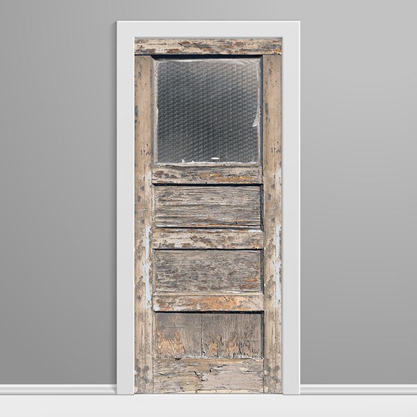 Worn Gas Station Office Tan Door Wrap