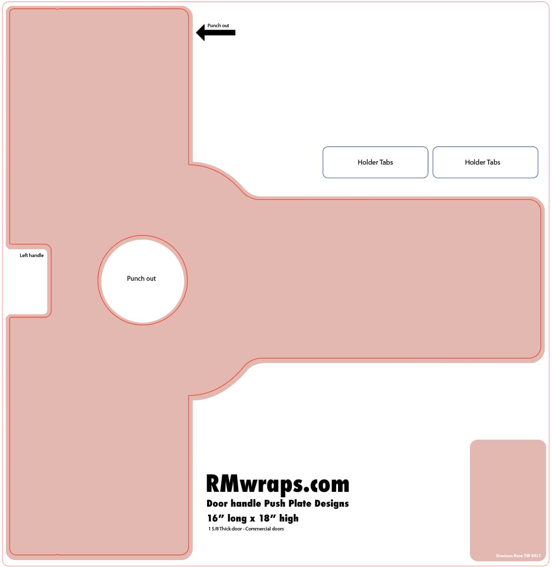 Template for a door handle pack plate design with labeled parts on a white background.
