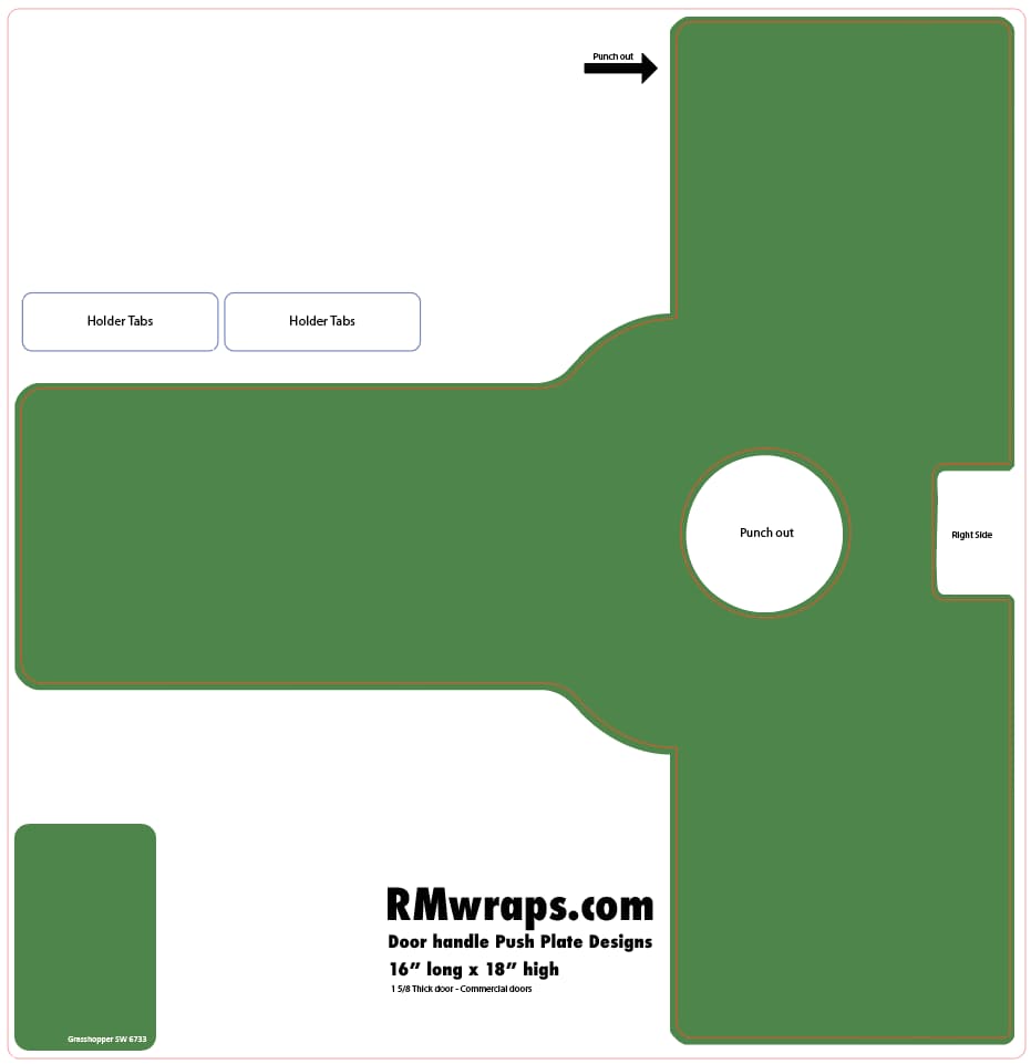 Green cutout template with text and branding for RMwraps.com