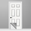 White door with a black handle on a gray background