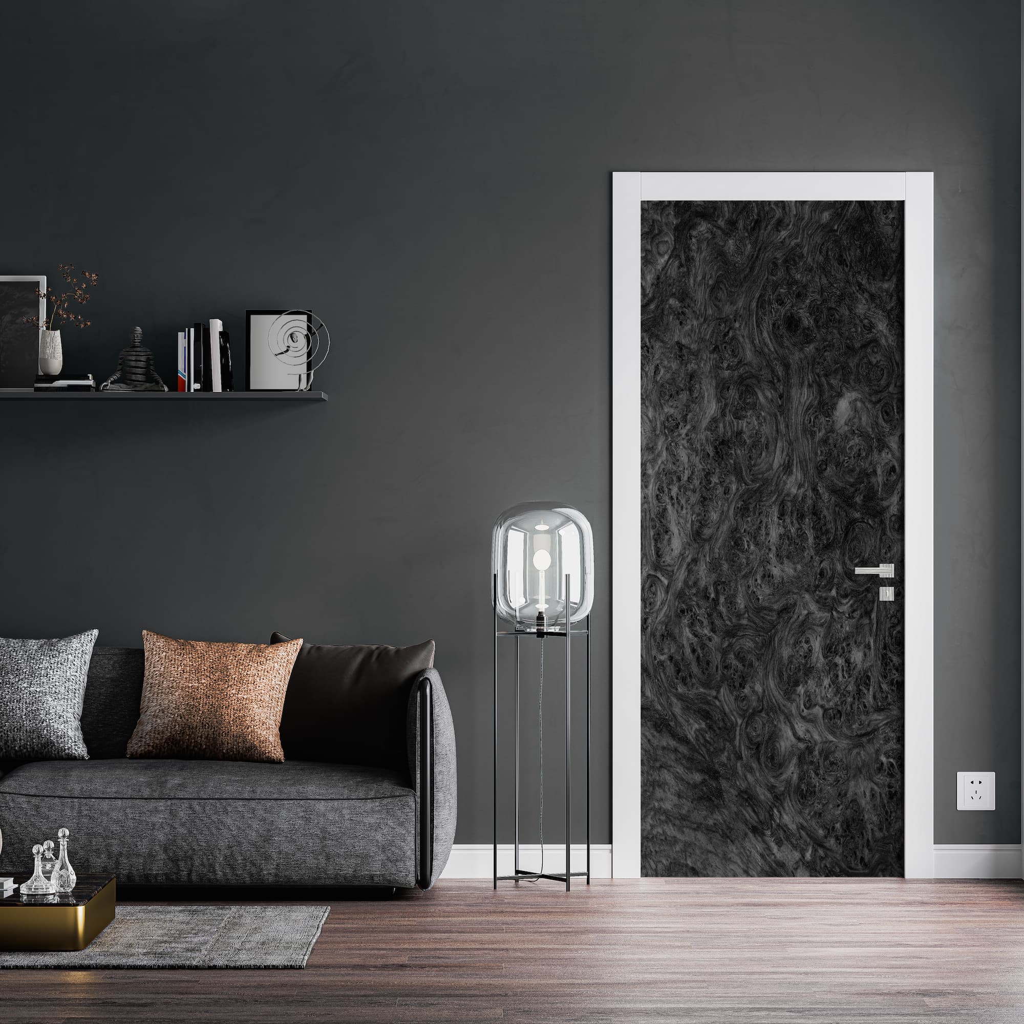 Black Amboyna Burl Wood Slab Vinyl Door Wrap