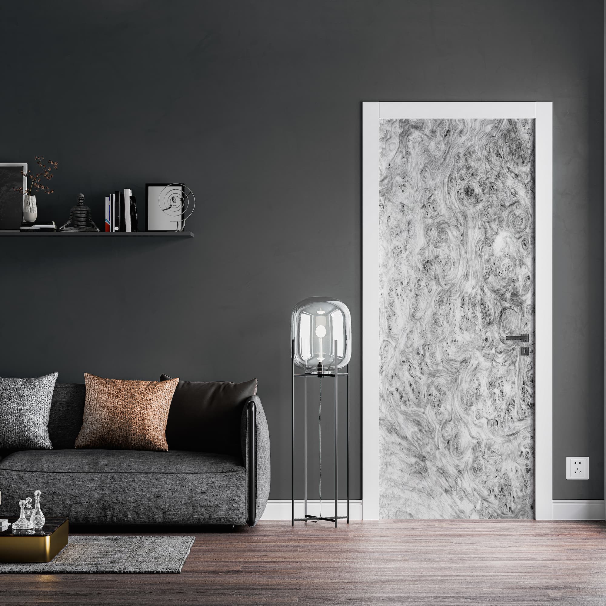 White Amboyna Burl Wood Slab Vinyl Door Wrap
