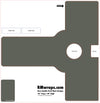 Template for a door handle push plate with labeled parts and dimensions, featuring RMwraps.com branding.