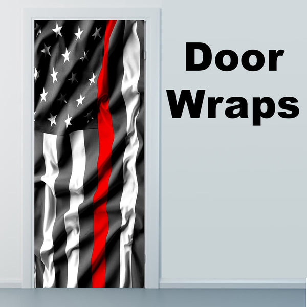 Red Line Wavy USA Flag Door Wrap