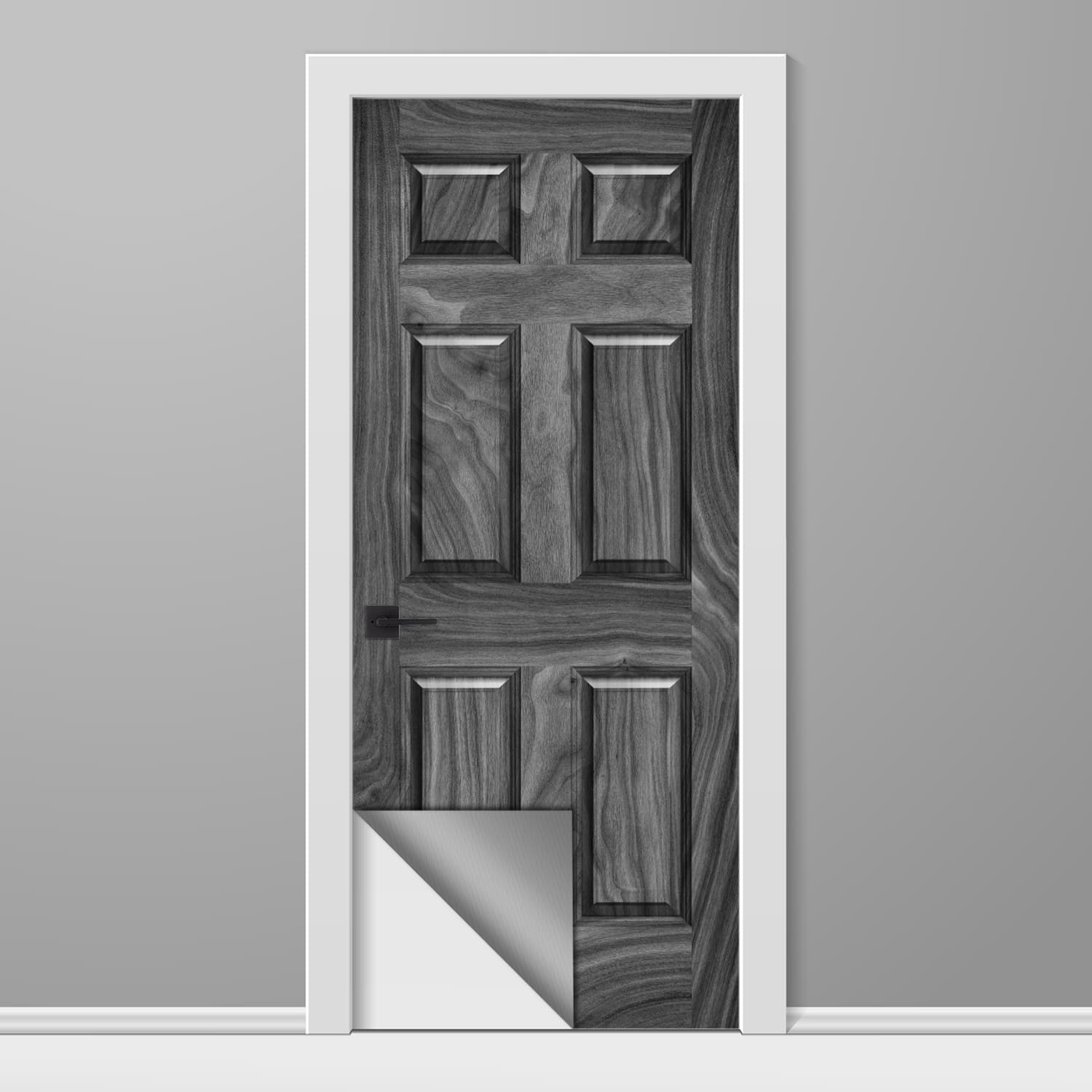 Walnut Black and White Wood 6 Panel Vinyl Door Wrap