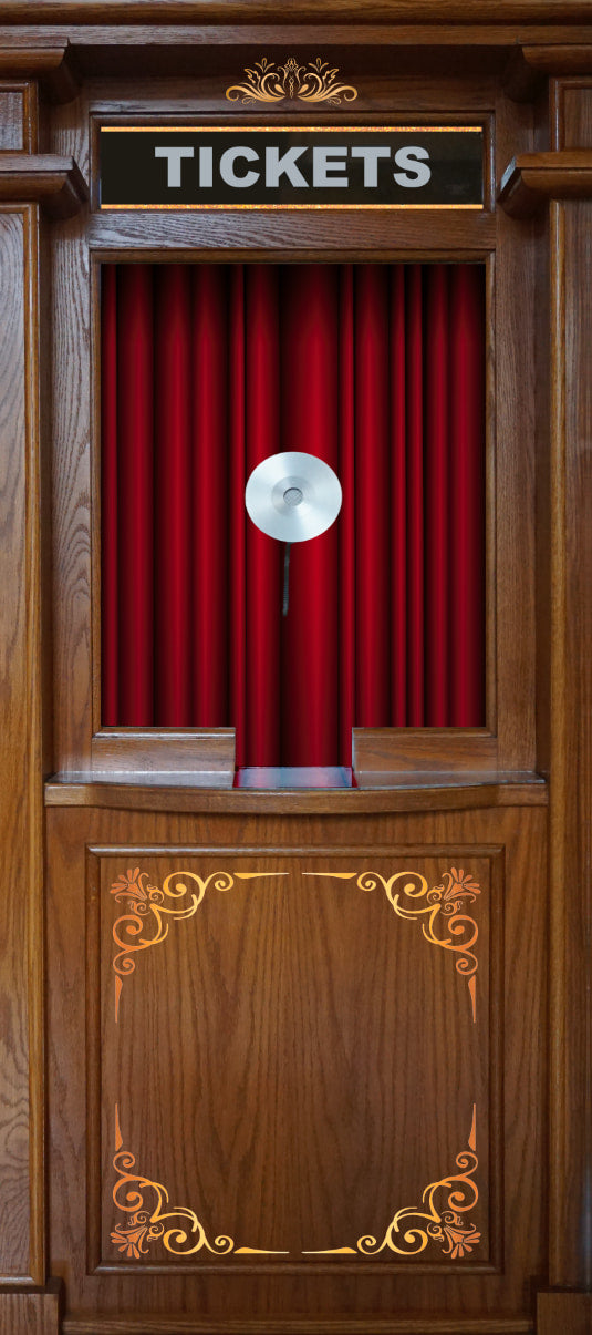 Ticket Booth Door Wrap with Red Curtain Gold