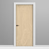 Wooden door with white frame on a gray background
