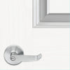 Silver door handle on a white background