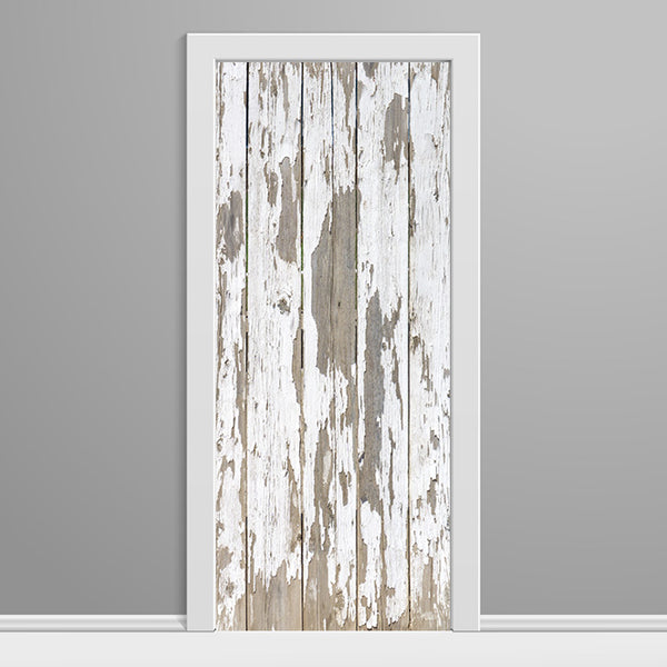 White Peeling Painted Fence Door Wrap