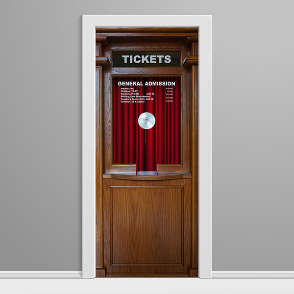 Ticket Booth Door Wrap with Red Curtain